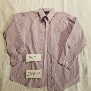 Perry Ellis boys size 10 button up shirt, light purple & gray striped EUC